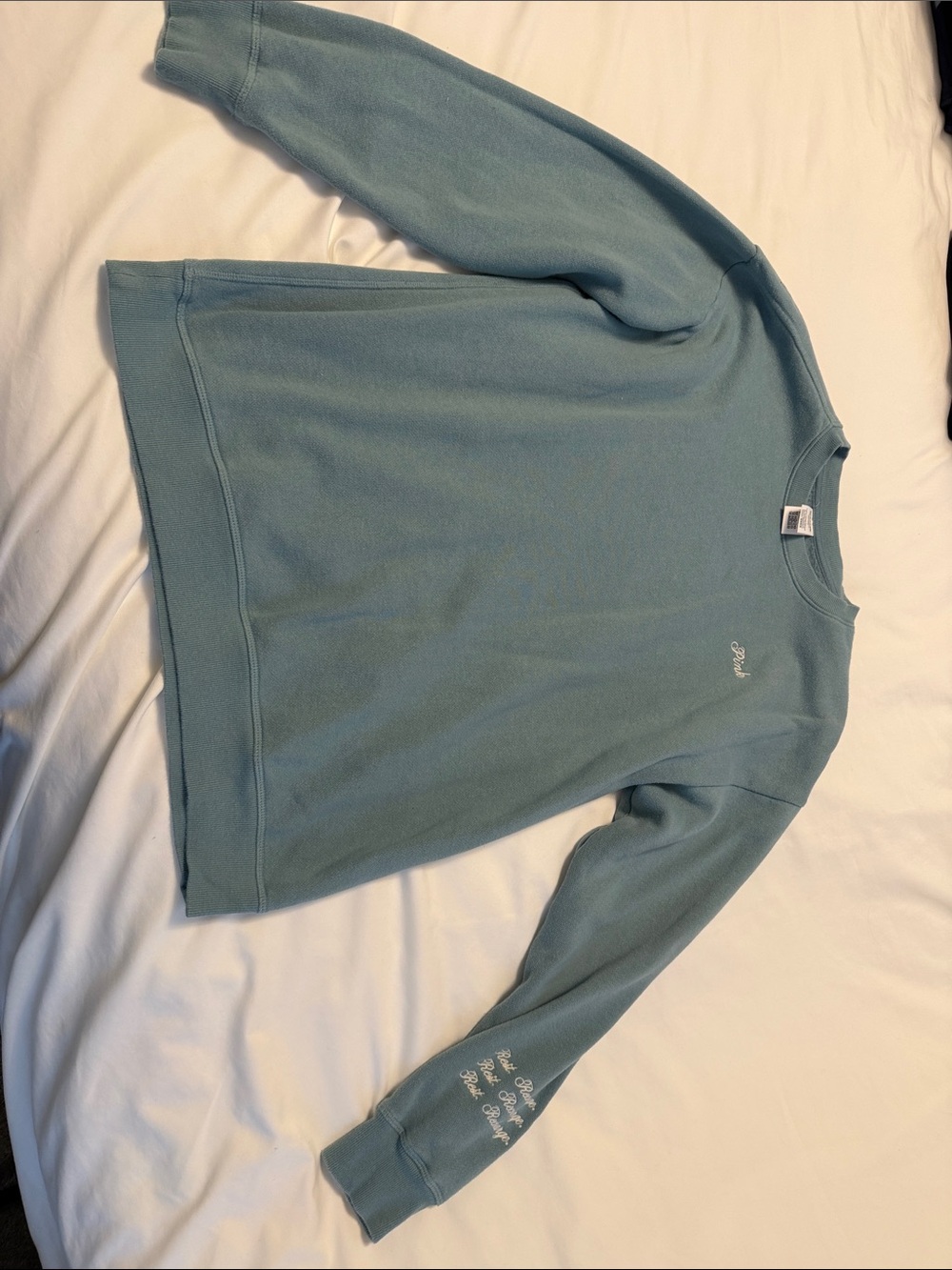 PINK Victoria's Secret Seafoam Crewneck Sweatshirt with Script Embroidery